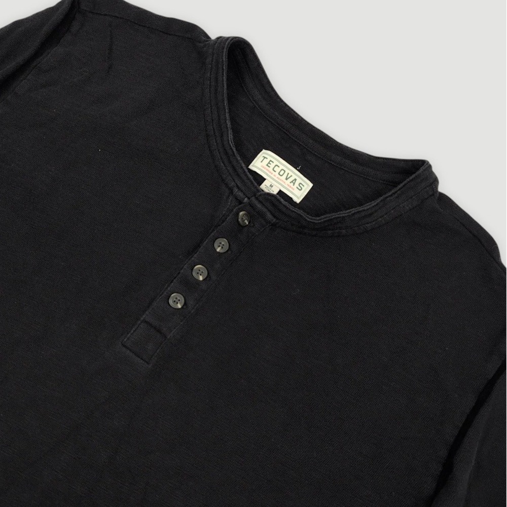 Tecovas Long Sleeve Henley Shirt Mens Medium Black Slub Cotton Casual Western